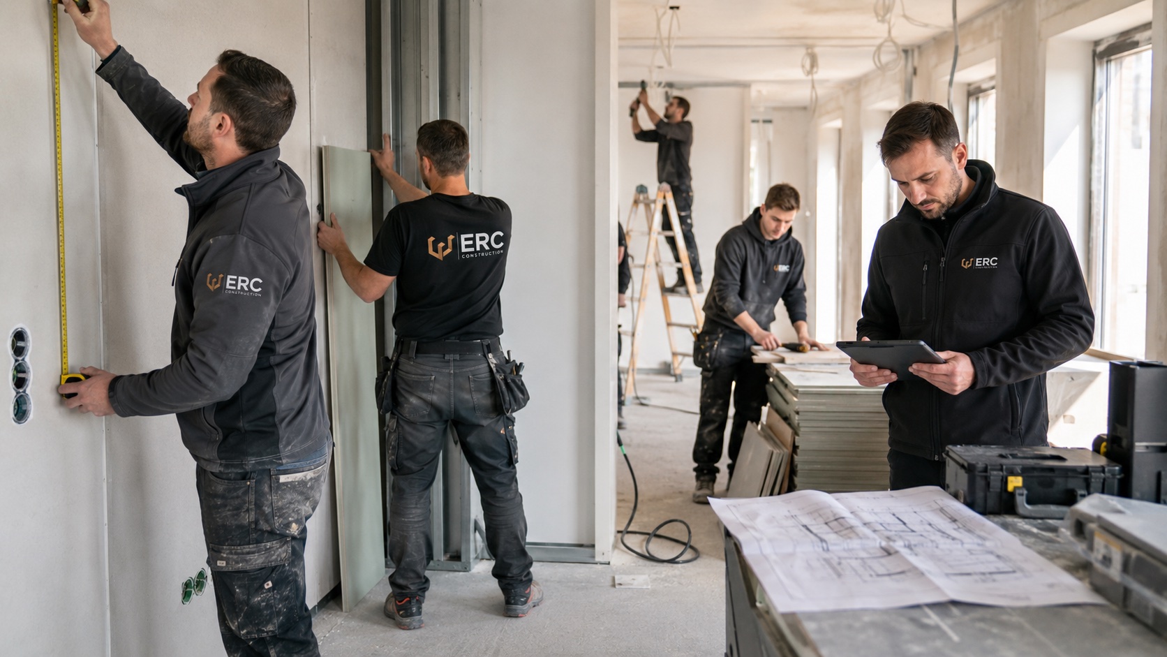 ERC Mitarbeitende bei Aufmass und Montage im Innenausbau.